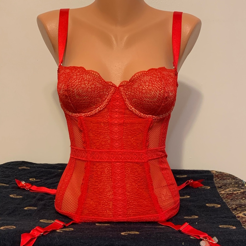 Victoria’s Secret Red Lingerie Corset With Garters